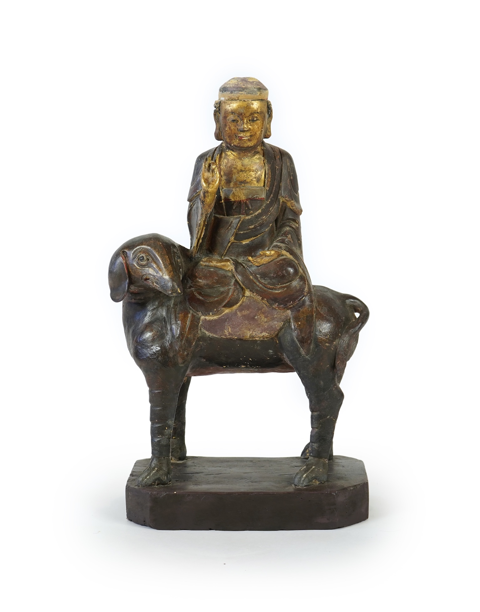 A large Chinese gilt and polychrome lacquered stucco work and wood figure of Samantabhadra on an elephant, Yuan-Ming dynasty